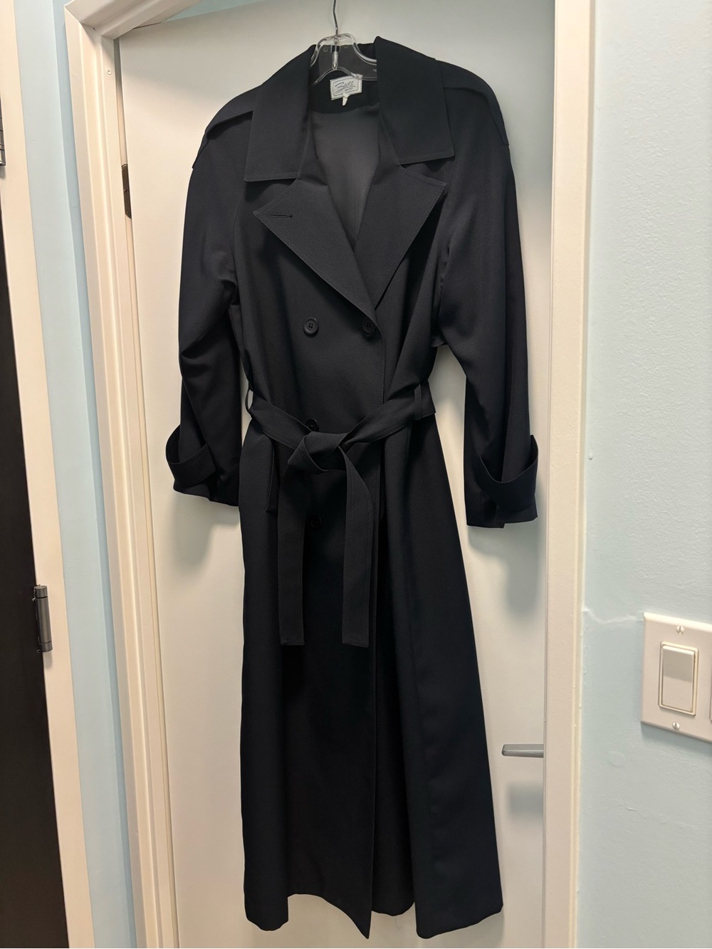 Zacks Navy Blue Long Trench Coat with Belt
